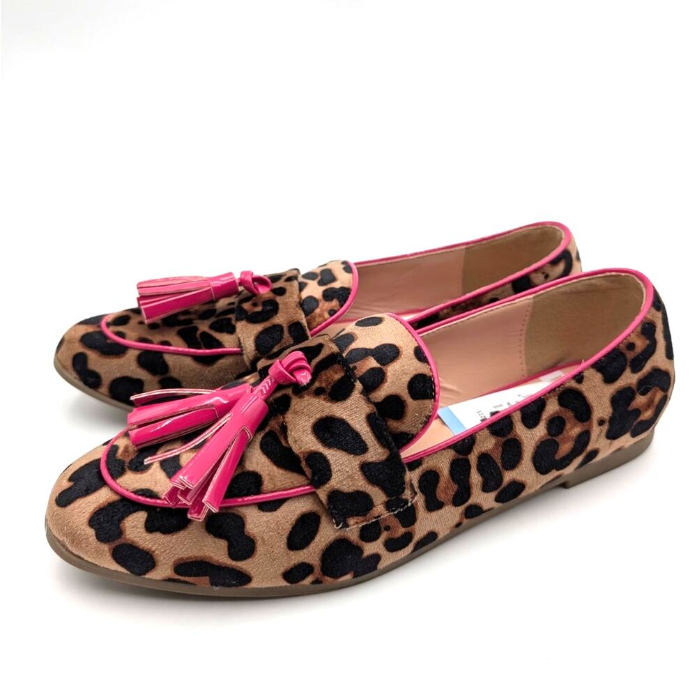 Rag & Co Folklore Micro Suede Tassel Loafers Women's Leopard Print Size US6 EU37